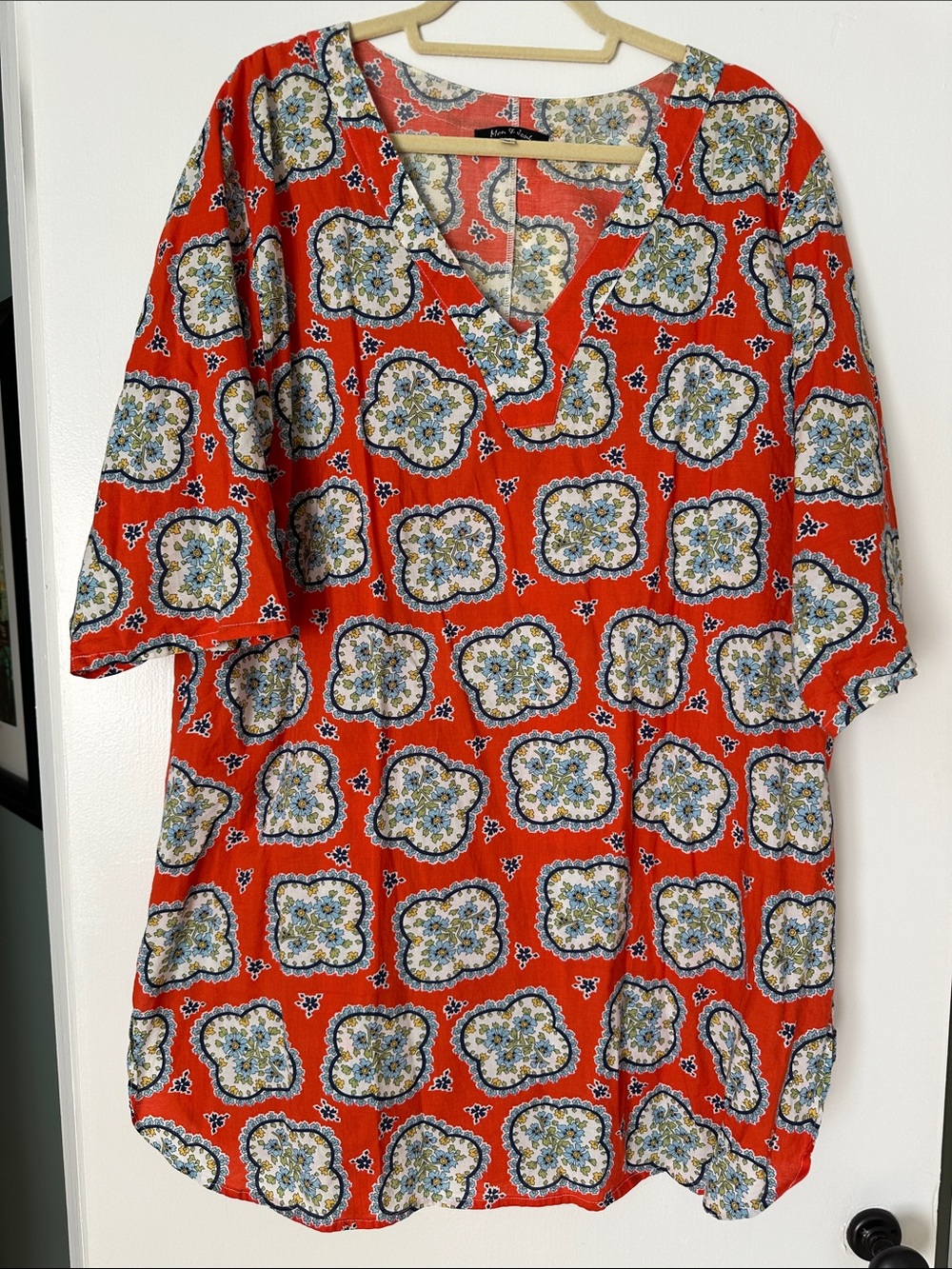 Bright Orange Printed V-Neck Tunic Top